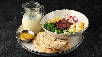 Окрошка с говяжьим пастрами (380/50/30 г) - Мястория