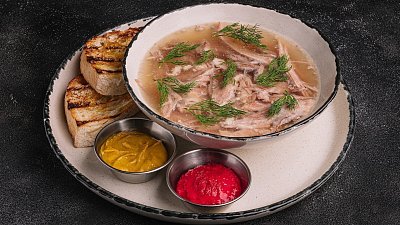 Домашній холодець з курятиною та рулькою (350/50/50 г) - М'ясторія